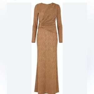 Daska dress Dusty Tan maxi faux wrap long sleeve rose gold bar accent large NEW
